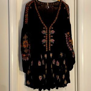 Free People Black Adriana Embroidered Tunic